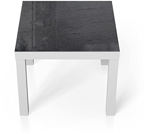 DEQORI Glastisch | weiß klein 55x55 cm | Motiv Schiefertafel Stein-Optik | ausgefallener Beistelltisch aus Glas | Hochglanz Couchtisch fürs Wohnzimmer | moderner Couch Tisch mit Design