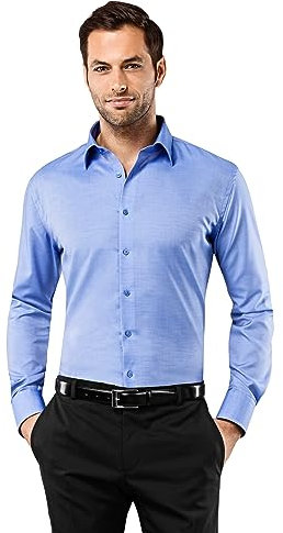 Vincenzo Boretti Herren Hemd bügelfrei 100% Baumwolle Slim-fit Uni-Farben blau 41-42