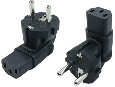 RIIEYOCA 90 Grad Schuko-Stecker auf IEC C13 Adapter, IEC320 C13 Buchse auf Europäischen Stecker CEE 7/7 Stecker Adapter für Laptop oder C13 Kabel Geräte - Schwarz (2 Pack)