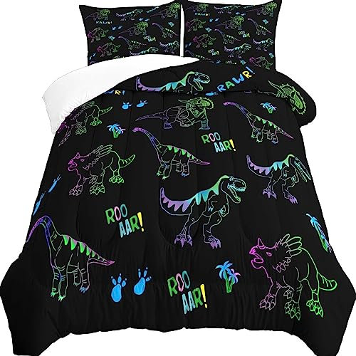 xiheshian Dinosaurier-Bettwäsche, komplettes Set, 3-teilig, Dinasour-Steppdecke, 2 Dino-Kissenbezüge