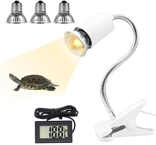 Fivtsme Lampada Riscaldante per Tartarughe,Lampada Termica per Rettili,UVA UVB Lampada Riscaldante,con 3 Lampadine 25W,50W,75W,e 1 Termometro per Rettile,Anfibi,Tartaruga,Lucertola,Serpente