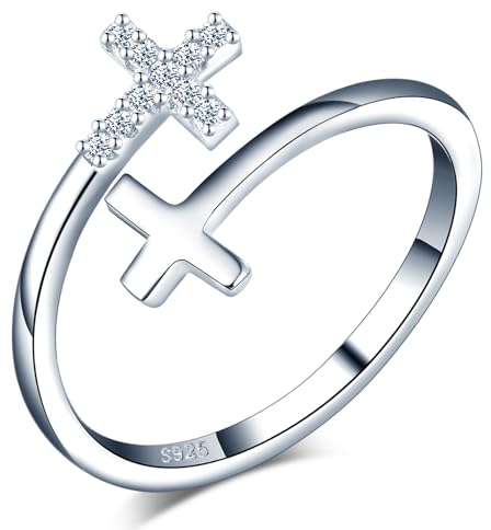 VIKILEE Bague pour femme en argent 925 avec croix et queue, cadeau d'anniversaire pour votre petite amie