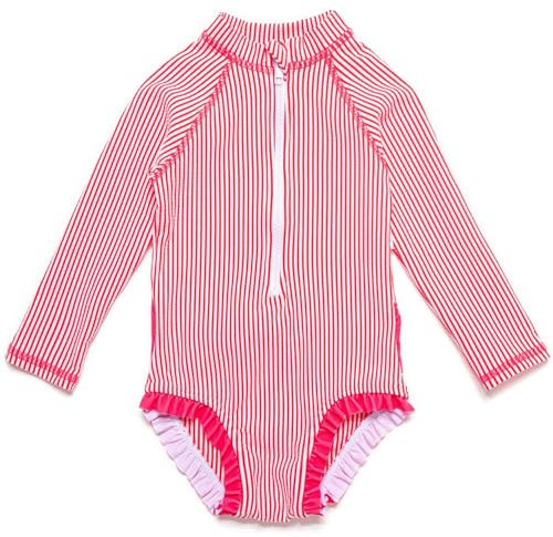 BONVERANO Traje baño bebé protección Solar UPF 50+ Cierre Cremallera con Volantes (Rayas, 6-9 Meses)