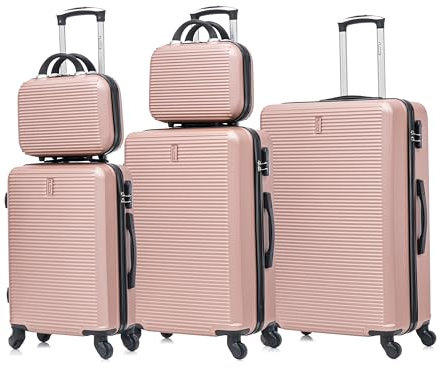 CELIMS - Set Valigie 5 Pezzi - Valigia Grande 23 kg + Valigia Media + Valigie Bagaglio a Mano + 2x Beauty Case da Viaggio - Oro Rosa
