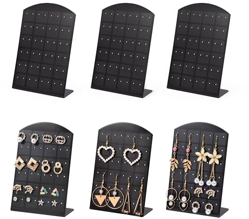 Heveer Espositore per Orecchini 48 Fori Porta Orecchini a Forma di L Supporto per Orecchini Espositore Orecchini in Plastica per Borchie Gioielli Display 6 Pezzi