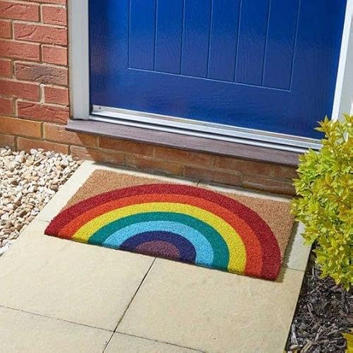 Garden Mile 75 x45 cm Colorful Heavy Duty Outside 100% Natural Coir Mat Rainbow Large Front Door Mat Outdoor Door Matts Indoor Camping Coir Doormats Hallway Entrance Mat Anti Slip Outdoor Mats