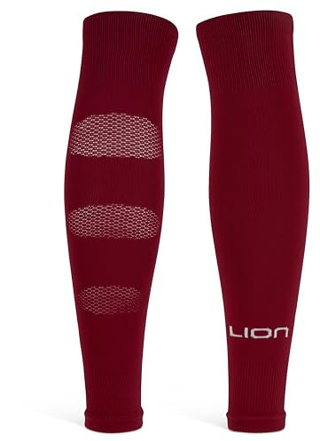 Performance Football Sock Sleeves - Premium LION BREATHE Technology - Breathable Mesh To Reduce Pressure On Calf Muscles (UK, Alpha, L, Burgundy)