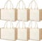 33 x 20 x 11cm Burlap Tote Bag, 6 Pack Reusable Jute Gift Totes with Handles, Water Resistant Beach Bag, Canvas Grocery Shopping Totes for Wedding Bag, Bridesmaid, Shopping, DIY