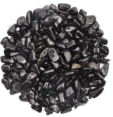 Schwarzer Obsidian 500 Stück Perlen zum Auffädeln Edelstein Perlen Kristall Perlen für Armbänder, 5-8 mm Kristalle Steine mit Loch, für DIY Ketten Ohrringe Schmuck Basteln
