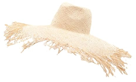 Chapeau de soleil d'été en raphia naturel à large bord pour femme - Chapeau de paille doux, Comme sur l'image 1, M 56/58 cm