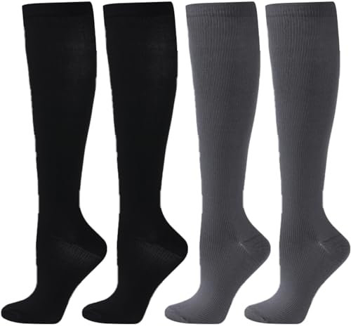BISOUSOX 4 Pares Medias Calcetines de Compresión Mujer Hombre 15-20 mmHg Calcetines de Compresión Hasta la Rodilla Unisexo Calcetines de Ciclismo Correr Deporte Regalos para Mujeres Embarazadas