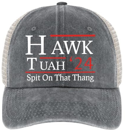 FRGITYGIFT Hawk TUAH Spit On That Thang Hat Trucker Hat Lustige Baseballkappe für Herren Damen Parodie Hut Mesh Cap für Sommer (DE/NL/SE/PL, Alphanumerisch, M, L, Grau-b)