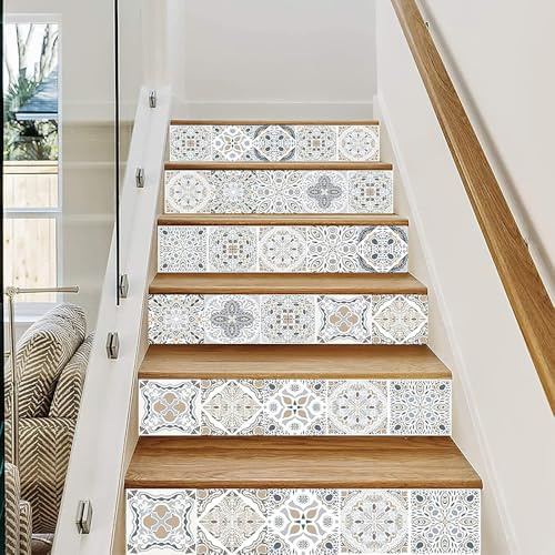 Vinilos Escaleras Decorativa 18X100 CM Patrón Vinilos Cocina Azulejos Vinilos Para Baños Losetas Vinilo para Paredes Suelo Vinilo Autoadhesivo para Cocina