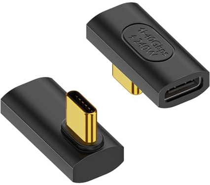 Duttek 90 Degree USB C Adapter 240W, 40Gbps USB C Male to USB C Female Adapter, Right Angle USB Type C Connector Extender for MacBook, iMac, iPad, Meta Quest, Tablet, Phones and More (2 Pack)