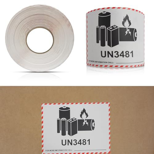 1 x Roll UN3481 Lithium Ion Battery Warning Sticker by HEALUA - 500 x Battery Warning Stickers - Dangerous Goods Labels for Parcels, Boxes, Letters, Bags & More