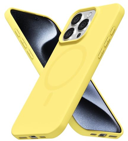 LoeoeL for iPhone 15 Pro Case Silicone Mag Safe, Compatible with Magsafe Ultra Slim Thin Magnetic Phone Case for Women Girls, Soft Rubber Gel Matte TPU Solid Color Minimalist Cover, Yellow