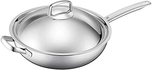 CTCOIJRN Olla de Aceite sin Humo Wok de Acero Inoxidable sin Cocina Antiadherente Cocina de Gas Olla doméstica-32cm(30cm)