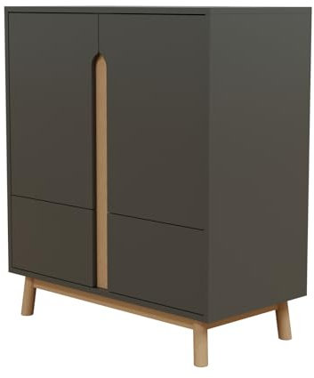 HAGO24 | Kommode 80x86x40cm | Mattgrün | Kiefernholzfüße | MDF Korpus | 4 Fächer | Schrank | Stauraum | Sideboard | Wohnzimmerschrank | Modernes Design