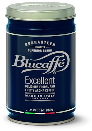 Lucaffé - Kaffeebohnendose Blucaffè, 250 Gr | Kaffee aus ganzen Bohnen zum Mahlen für Espresso | Mittlere Röstung | Fruchtiger und blumiger Geschmack, cremig | Intensives und anhaltendes Aroma