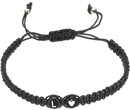 PATIKIL Initial Bracelet, Adjustable Alphabet Letter l Black Rope Bracelet Matching Couple for Women Personalized Gifts Friendship