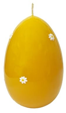 Candela artigianale a forma di Uovo di Pasqua h. 14 cm con margherite decorative - Giallo - Durata fino a 100 ore - Cereria Di Giorgio