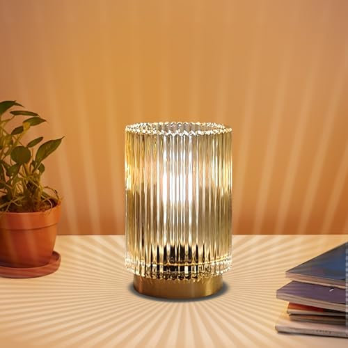 MEKOTRIN Lampe de Table sans Fil Rechargeable - Lampe de Chevet Lampe Nuit en Verre Romantique pour Chambre Salon Café Bistro Restaurant(Ambre)