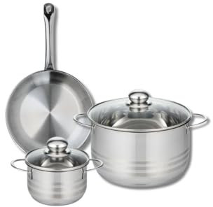 ELO 9867050 Batterie de cuisine 3 pièces, Ensemble de 1 Poêle de cuisson 24 cm et 2 faitouts 14 et 24 cm Elo Profi Brillant, inox, induction, Gris Anthracite
