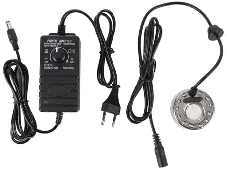 HEEPDD Nebelmacher, 24 V 350 Ml/h Multifunktionaler Atomizer Nebelmaschine Praktischer Nebelmacher Nebel mit 12 LED -Farbwechsel -Nebel Controller für den Wasserbrunnenteich (EU-Stecker)