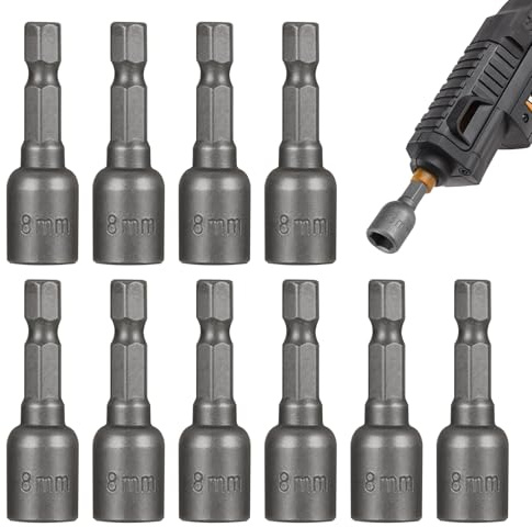 8mm hex bit, 8mm Socket, Impact Drive Socket Sets, Allen Key Drill Bit Set, Magnetic Nut Driver, 10 Pcs 1/4 Drill Screwdriver Bits Setter