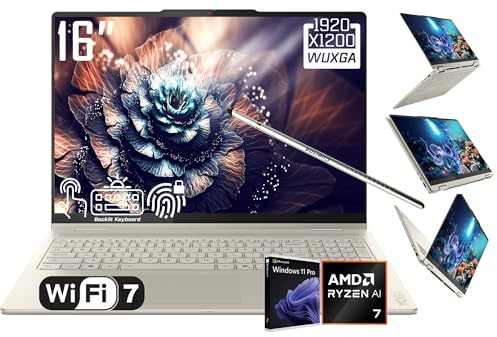 Lenovo Yoga 7 Ordinateur portable 2 en 1, écran tactile LCD 2K de 16, AMD 8-Core Ryzen AI 7 350 (> Intel i7-1355U), copilote AI, LPDDR5X 16 Go, SSD 2 To, WiFi 7, KB rétroéclairé, empreintes digitales