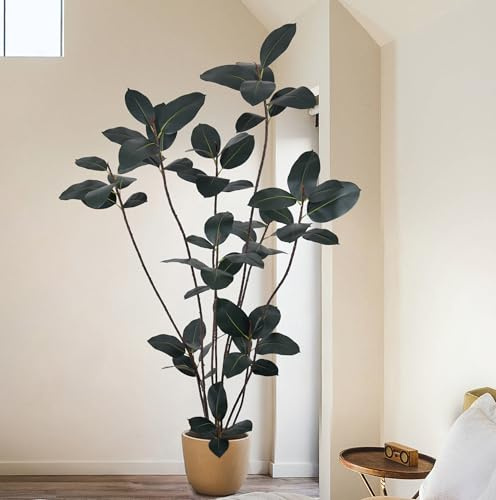 Artificial Rubber Tree 7.1FT Tall Fake Plant with 10 Trunks Large Fake Tropical Plant Faux Floor Tree for Home Livingroom Patio Office Decor Housewarming Gift