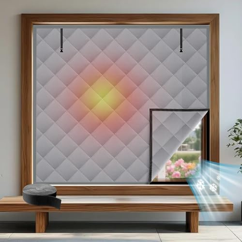 Wärmeschutzvorhang, Thermo Cover Fenster Winter Isolierung Winddicht Wärmende Baumwollvorhänge Fensterisolationsset Wiederverwendbar, Oxford-Stoff, Grau, 100x120 cm, um Kälte Draußen zu halten