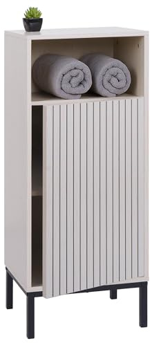Mendler Kommode HWC-O42 MDF Melamin 98x39x30cm - Holzoptik beige | Badezimmerkommode, Badschrank, Schrank, mit 1 Tür, 3 Staufächer