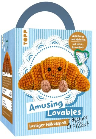 Amusing Lovables Häkelset Jacques Croissant: Anleitung, Chenillegarn, Häkelnadel, Füllwatte, Sicherheitsaugen, Karabiner, White