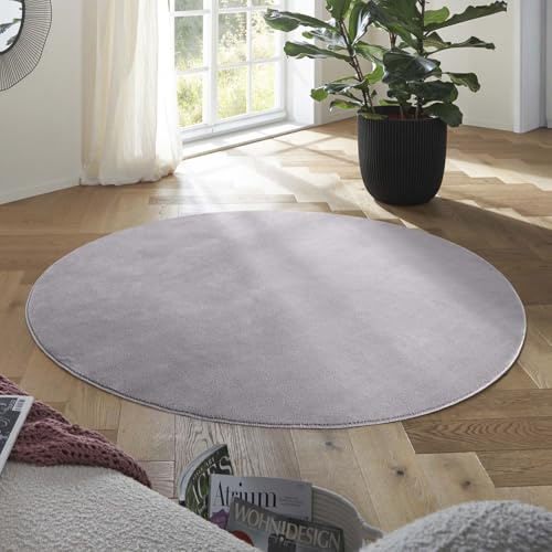 Taracarpet Teppich Kurzflor weicher Designer Uni Bodenbelag Madrid fürs Wohnzimmer, Kinderzimmer, Schlafzimmer und die Küche geeignet New Grau 160 cm rund