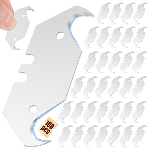 OPFYWF 100 PCS Hook Blade Set, Sk5 Replacement Blades for Utility Knife | Hooked Edge Cutting Blades with Storage Box, Utility Hook Blades for Carpet, Wallpaper and Flooring and Precision Cutting