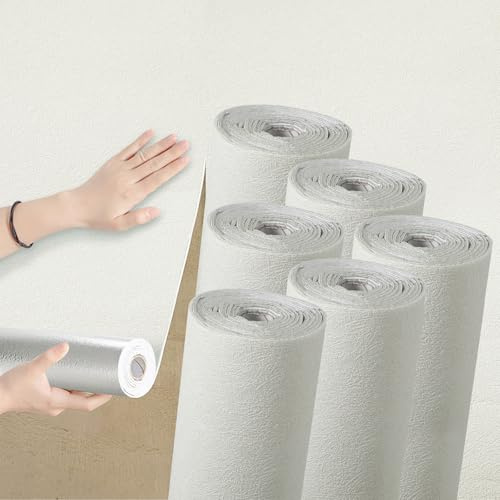 Swehooirt 3mm Thicken 6Rolls Plain White Textured Wallpaper Self Adhesive Insulation Thermal Wallpaper Waterproof Bathroom Ceiling Panels Kitchen Living Room Bedroom