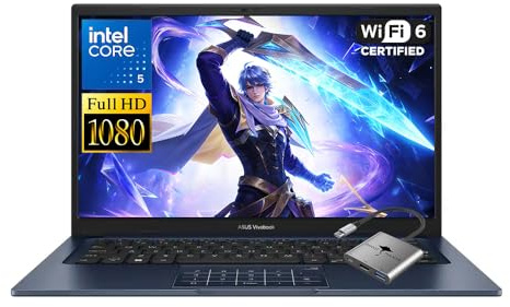 ASUS Vivobook 14 Laptop, Intel 10-Core 5 120U (fino a 5 GHz), 16 GB RAM 1 TB SSD, 14 pollici FHD IPS Win 11 WiFi 6 Bluetooth Laptops-Computer per studenti universitari con accessorio GM