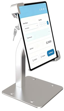CANHET Metal Anti-Theft Tablet Stand, Adjustable Tablet Kiosk POS Holder for 7-11 iPad Pro Air Mini, 360° Rotating Heavy Duty Desk Mount with Security Lock and Keys for Retail Counter Checkout