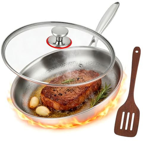 Titanium Frying Pan, 26cm Titanium Non-Stick Pan with Lid, Coating-Free and Chemical-Free, Titanium Cookware Fast and Even Heating, Thickened, Ultra-Durable, Scratch-Resistant for Kitchen Cooking