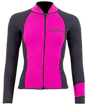 Two Bare Feet Women's Harmony 3mm Neoprene Wetsuit Jacket - Long Sleeve Full Zip Surf Jacket for Swimming, Paddleboarding & Watersports in Cool to Mild Waters (Raspberry/Black, XL)