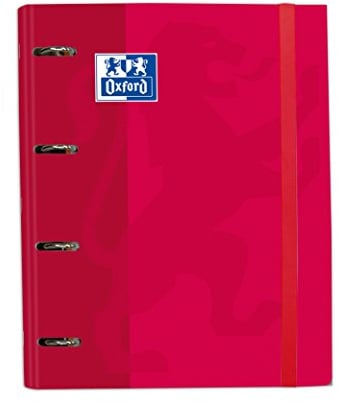 Oxford Dokumentenmappe, A4, rot, 4 Ringe, 100 Blatt, kariert 5 mm x 5 mm, mit 5 Farbebändern