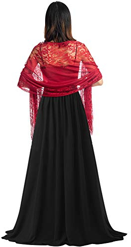 YAOMEI Damen Schals Hohle Spitze Halstücher Stola Sommer Umschlagtücher Umschlagtücher Halstuch Hochzeiten Braut Bridemaids Abendgarderobe (78.7 * 24.8 Zoll (200 cm * 63 cm), Dunkelrot)