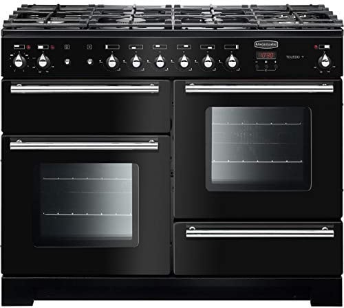 Rangemaster Toledo + TOLP110DFFGB/C 110cm wide Dual Fuel Range Cooker with Gas Hob - Black/Chrome - A/A Rated