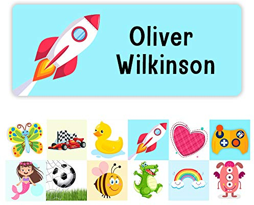 Pack of 42 Rocket Personalised Name Stickers for Water Bottles (55 x 22 mm) Self Adhesive Waterproof School Name Stickers Stationeries Stickers Limited