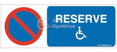 AUA SIGNALETIQUE - Panneau Parking réservé handicapés-B - 160x60 mm, Vinyl adhésif