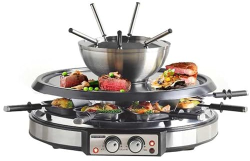 GIVENEU 2-in-1 Fondue Pot & Raclette Grill Set, 8 Person, 1500W, 600ml