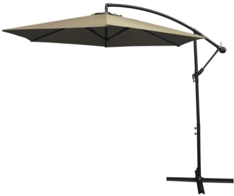 Sombrilla Voladiza 3m 300cm con Base Ventilador Mecanismo Manivela Cubierta lmpermeable GRATIS Parasol Colgante Terraza Jardín Patio Exterior Toldo Paraguas Quitasol Dosel Grande Protección UV - Beige