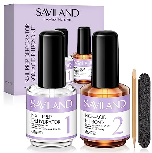 Saviland Nail Dehydrator und Nicht-Säure PH Bond Set mit Nail Prep Dehydrat und Primer, schnelles lufttrocknendes langanhaltendes Superior Bonding Nail Prep Set