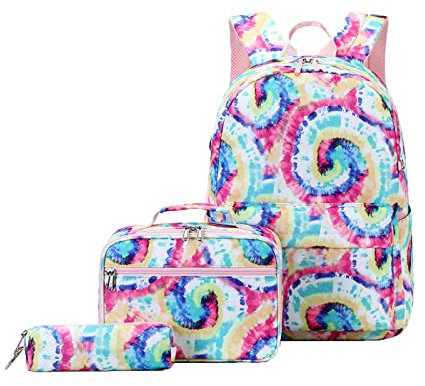 ZHIERNA Schulrucksack Mädchen Teenager Tie Dye Schule Rucksack Schulranzen Kinder Schultasche mit Lunchpaket Tasche und Mäppchen Schultaschen-Sets Casual Daypacks School Bag Tie Dye